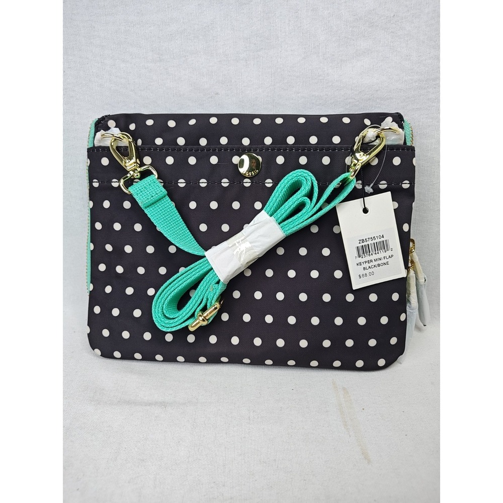 Fossil Keyper Mini Flap Crossbody Bag Black Bone Polka Dot Canvas Purse NWT